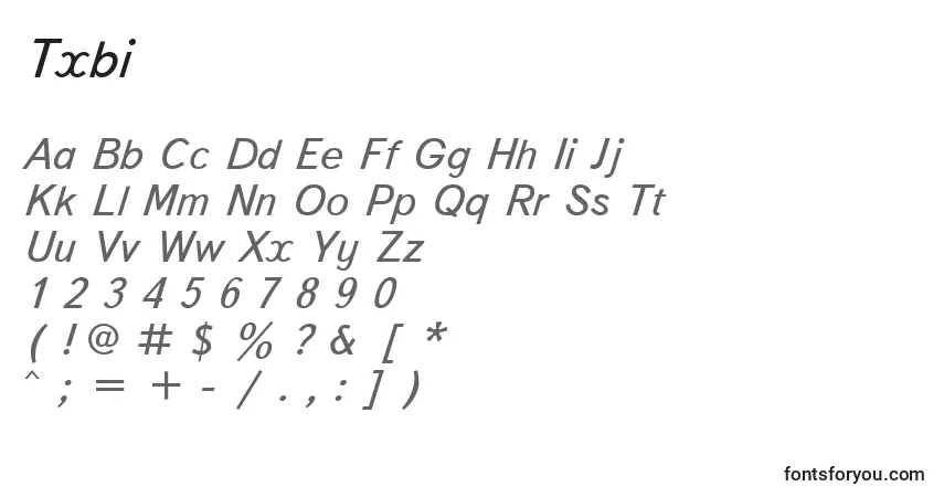 A fonte Txbi – alfabeto, números, caracteres especiais