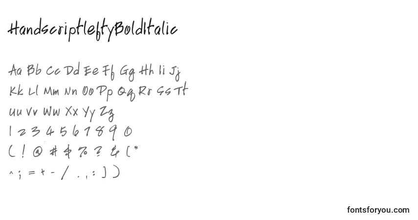 Schriftart HandscriptleftyBoldItalic – Alphabet, Zahlen, spezielle Symbole
