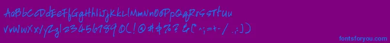 HandscriptleftyBoldItalic-Schriftart – Blaue Schriften auf violettem Hintergrund