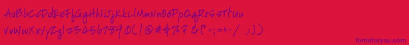 Fonte HandscriptleftyBoldItalic – fontes roxas em um fundo vermelho
