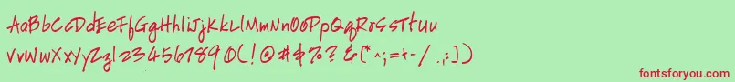 HandscriptleftyBoldItalic Font – Red Fonts on Green Background