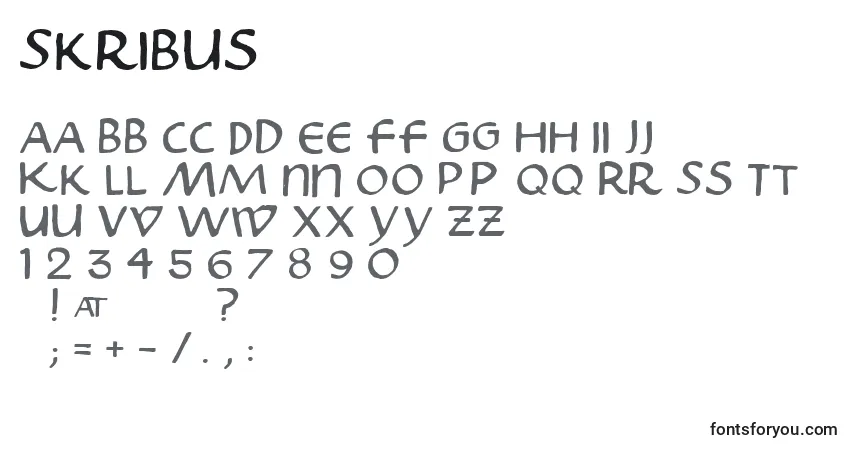 Skribus-fontti – aakkoset, numerot, erikoismerkit