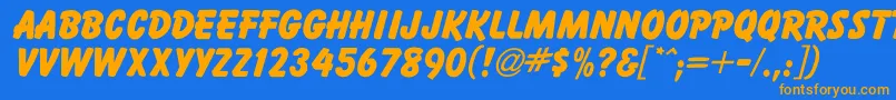 フォントBallemiExtraBold – オレンジ色の文字が青い背景にあります。