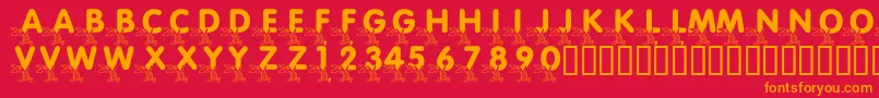 Więcej informacji o czcionce LmsPiggletsPrize Czcionka LmsPiggletsPrize – pomarańczowe czcionki na czerwonym tle