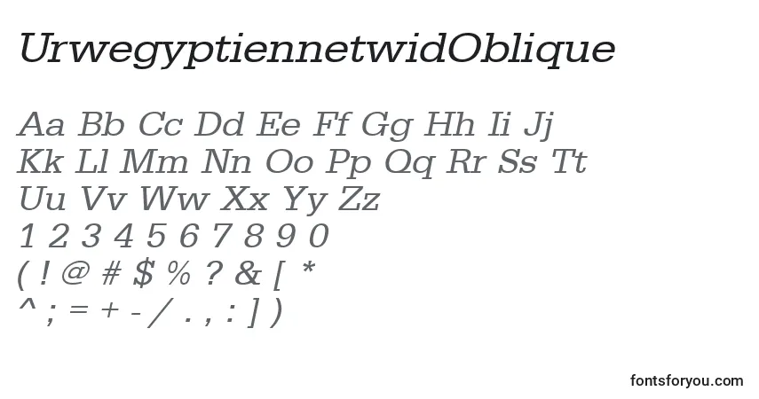 Шрифт UrwegyptiennetwidOblique – алфавит, цифры, специальные символы