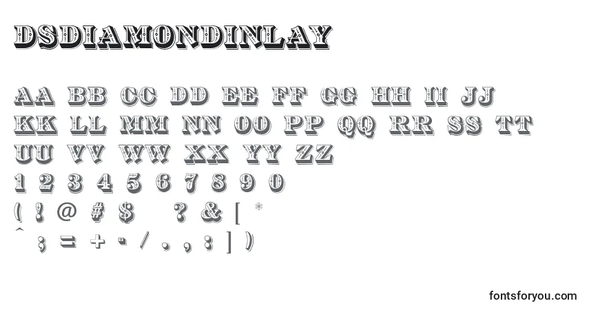 Czcionka DsDiamondInlay – alfabet, cyfry, specjalne znaki