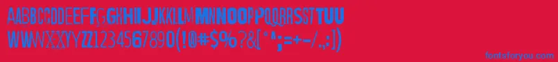 WrongPlaceRightTime-Schriftart – Blaue Schriften auf rotem Hintergrund