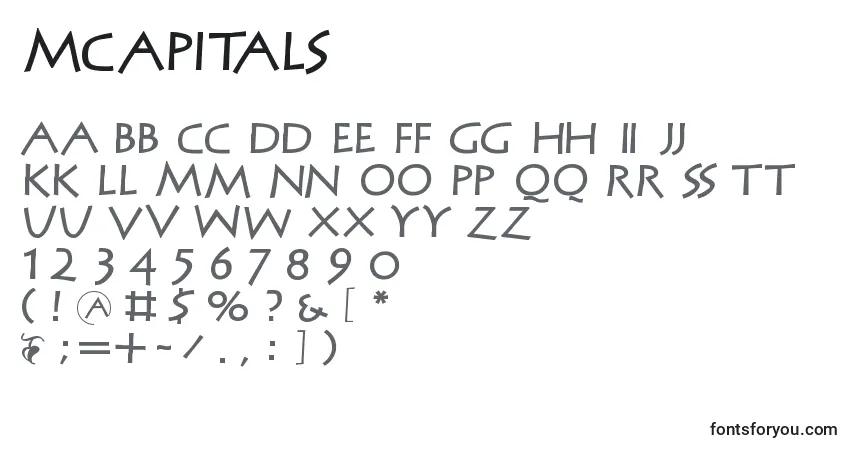 A fonte Mcapitals – alfabeto, números, caracteres especiais