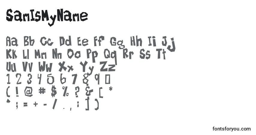 Schriftart SamIsMyName – Alphabet, Zahlen, spezielle Symbole