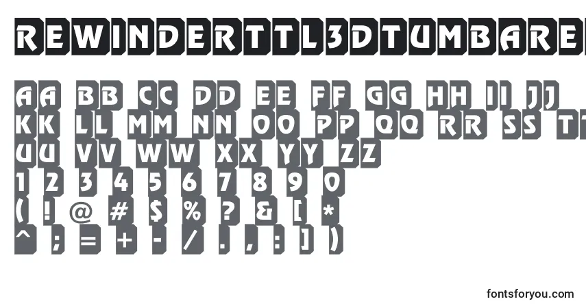A fonte Rewinderttl3DtumbaRegular – alfabeto, números, caracteres especiais