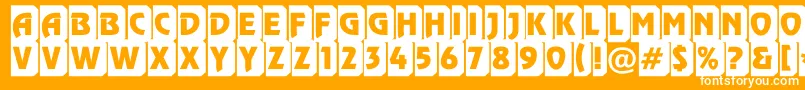 Rewinderttl3DtumbaRegular-Schriftart – Weiße Schriften auf orangefarbenem Hintergrund