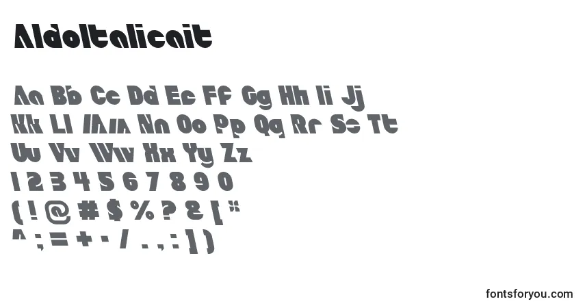 Czcionka AldoItalicait – alfabet, cyfry, specjalne znaki