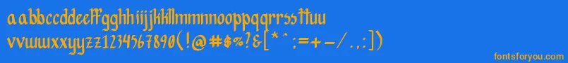 フォントHopesAreFree – オレンジ色の文字が青い背景にあります。