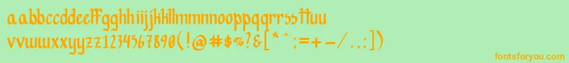 フォントHopesAreFree – オレンジの文字が緑の背景にあります。