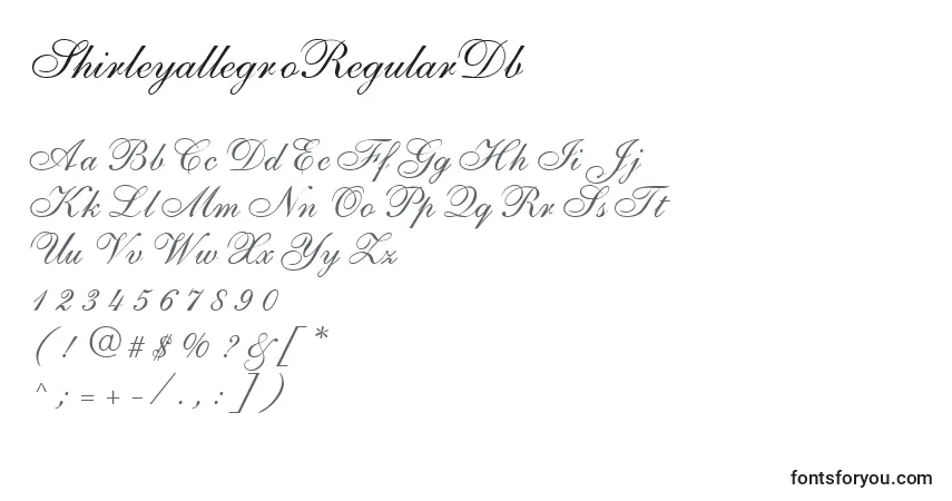 A fonte ShirleyallegroRegularDb – alfabeto, números, caracteres especiais