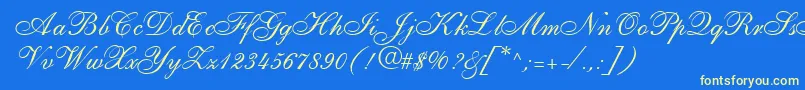 ShirleyallegroRegularDb-Schriftart – Gelbe Schriften auf blauem Hintergrund