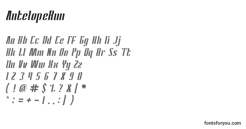 AntelopeRun-fontti – aakkoset, numerot, erikoismerkit