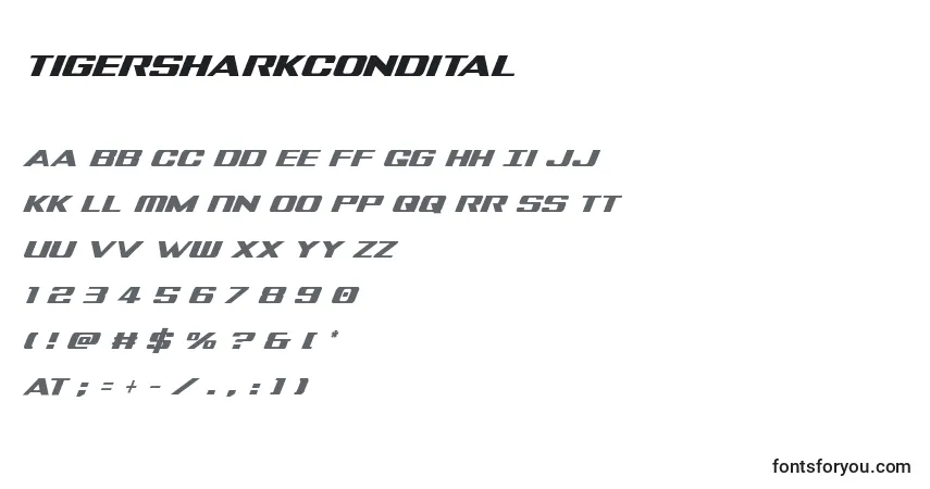 Schriftart Tigersharkcondital – Alphabet, Zahlen, spezielle Symbole