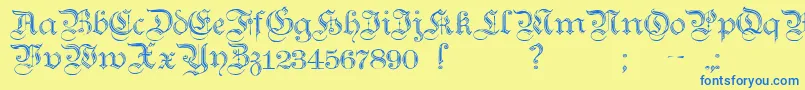 フォントTeutonicNo2Demibold – 青い文字が黄色の背景にあります。