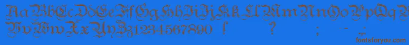 フォントTeutonicNo2Demibold – 茶色の文字が青い背景にあります。