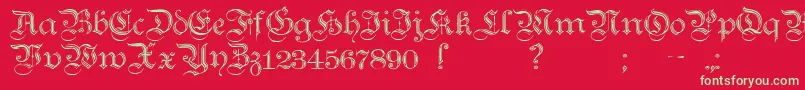 TeutonicNo2Demibold-fontti – vihreät fontit punaisella taustalla