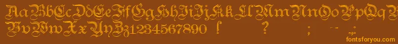 フォントTeutonicNo2Demibold – オレンジ色の文字が茶色の背景にあります。