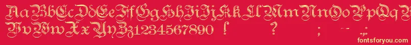 TeutonicNo2Demibold-fontti – keltaiset fontit punaisella taustalla
