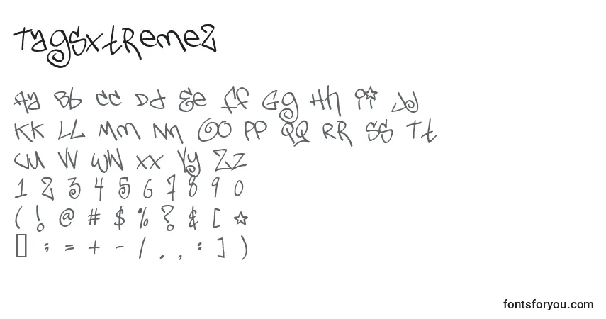 Czcionka Tagsxtreme2 – alfabet, cyfry, specjalne znaki