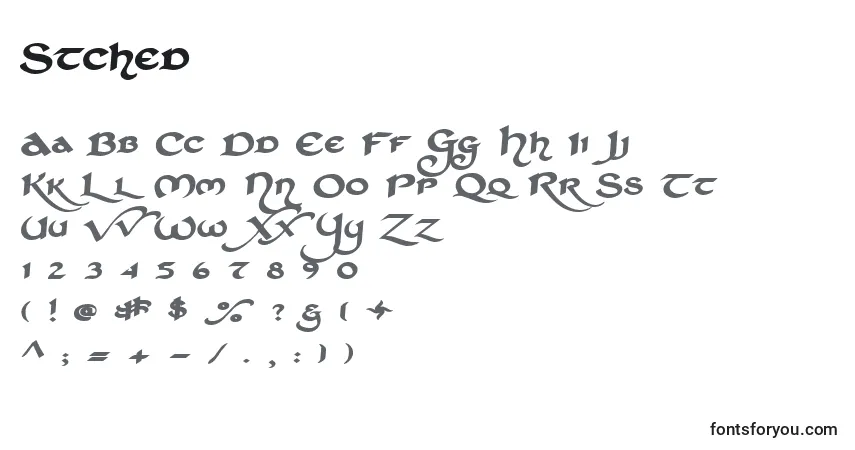 A fonte Stched – alfabeto, números, caracteres especiais
