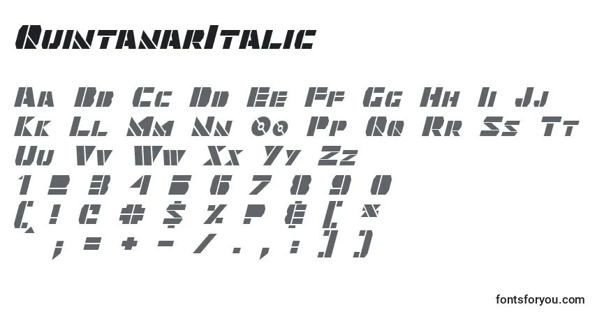 Czcionka QuintanarItalic – alfabet, cyfry, specjalne znaki