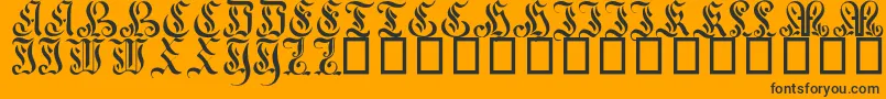 CurvedManuscript17thC-Schriftart – Schwarze Schriften auf orangefarbenem Hintergrund