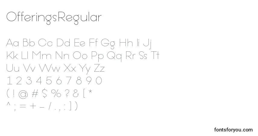 A fonte OfferingsRegular – alfabeto, números, caracteres especiais