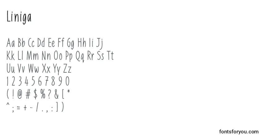 Liniga-fontti – aakkoset, numerot, erikoismerkit