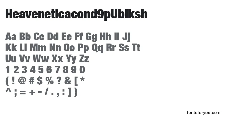 Czcionka Heaveneticacond9pUblksh – alfabet, cyfry, specjalne znaki