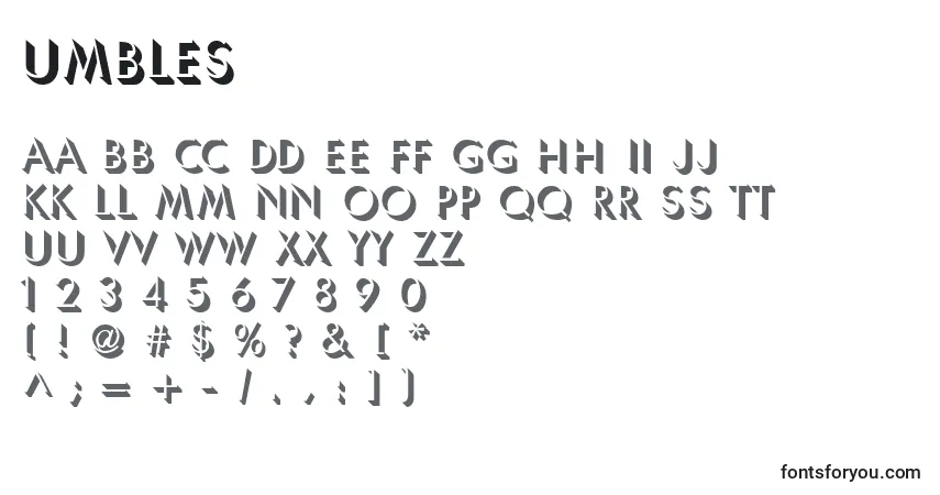 Czcionka Umbles – alfabet, cyfry, specjalne znaki