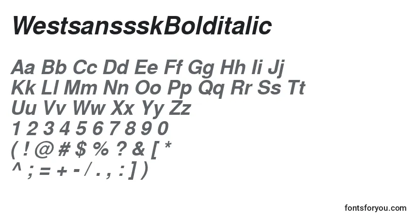 Шрифт WestsanssskBolditalic – алфавит, цифры, специальные символы