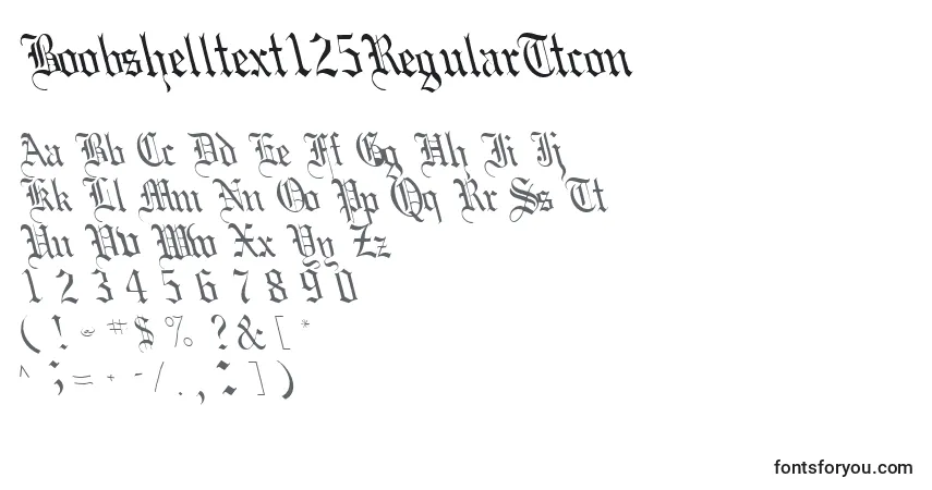Czcionka Boobshelltext125RegularTtcon – alfabet, cyfry, specjalne znaki