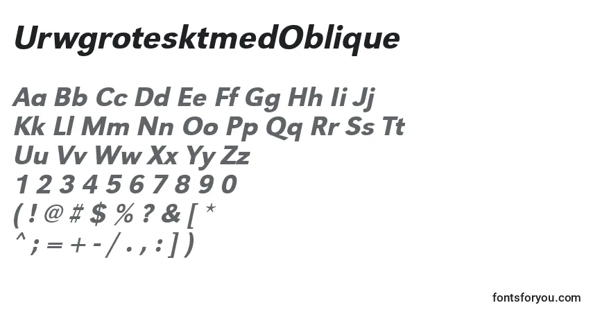 A fonte UrwgrotesktmedOblique – alfabeto, números, caracteres especiais
