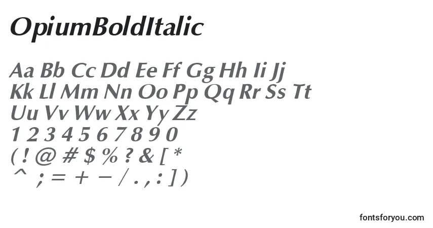 Schriftart OpiumBoldItalic – Alphabet, Zahlen, spezielle Symbole