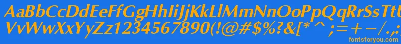 OpiumBoldItalic-Schriftart – Orangefarbene Schriften auf blauem Hintergrund