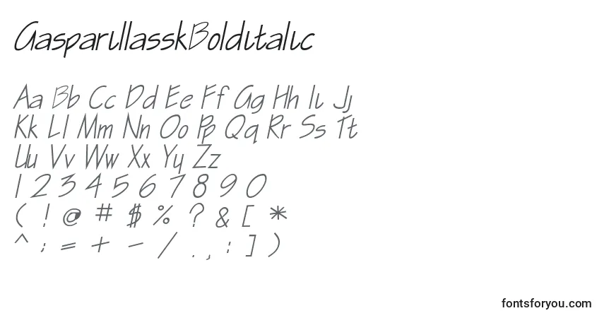 Czcionka GasparillasskBolditalic – alfabet, cyfry, specjalne znaki