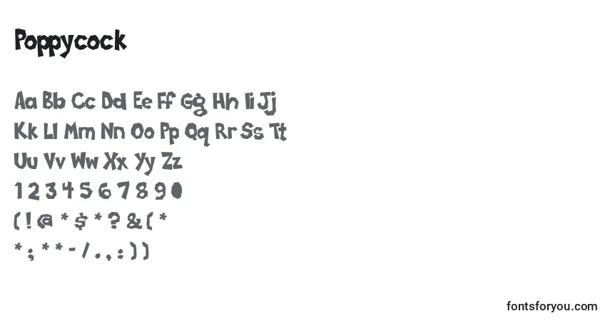 Czcionka Poppycock – alfabet, cyfry, specjalne znaki