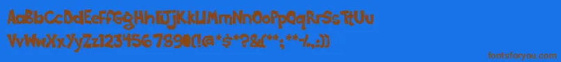 Poppycock-Schriftart – Braune Schriften auf blauem Hintergrund