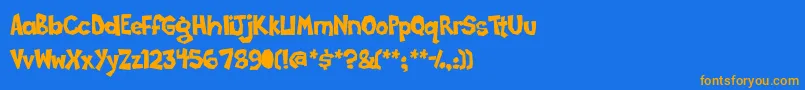 Poppycock-Schriftart – Orangefarbene Schriften auf blauem Hintergrund