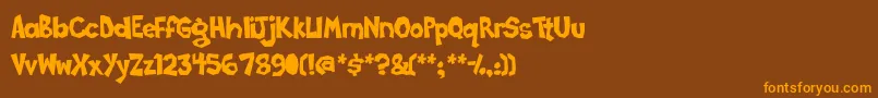 Poppycock-Schriftart – Orangefarbene Schriften auf braunem Hintergrund