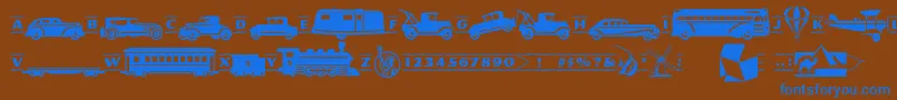 Pftransport Font – Blue Fonts on Brown Background