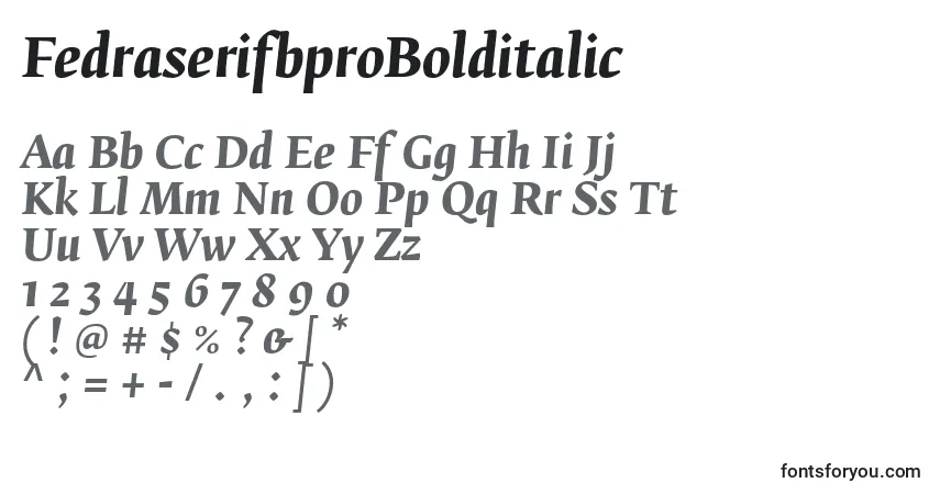 A fonte FedraserifbproBolditalic – alfabeto, números, caracteres especiais