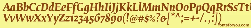 フォントFedraserifbproBolditalic – 茶色の文字が黄色の背景にあります。