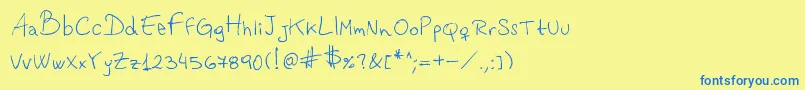 フォントVastorga – 青い文字が黄色の背景にあります。