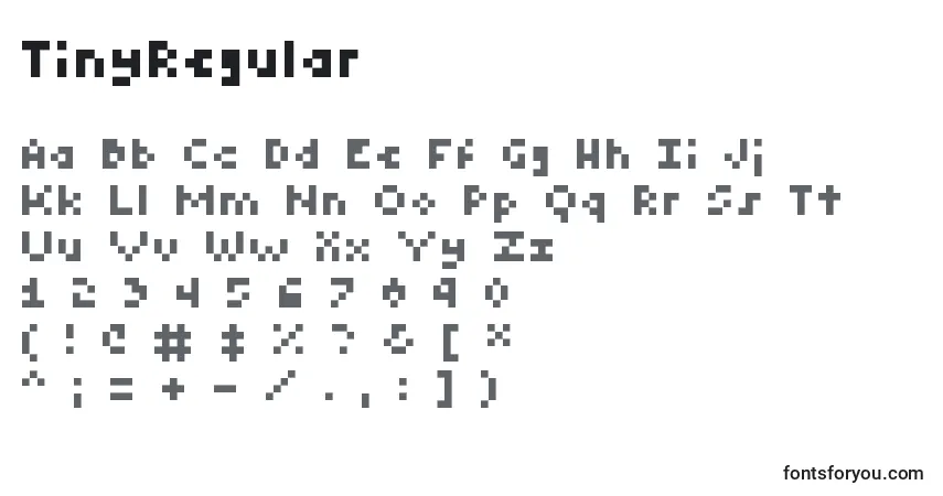 Schriftart TinyRegular – Alphabet, Zahlen, spezielle Symbole